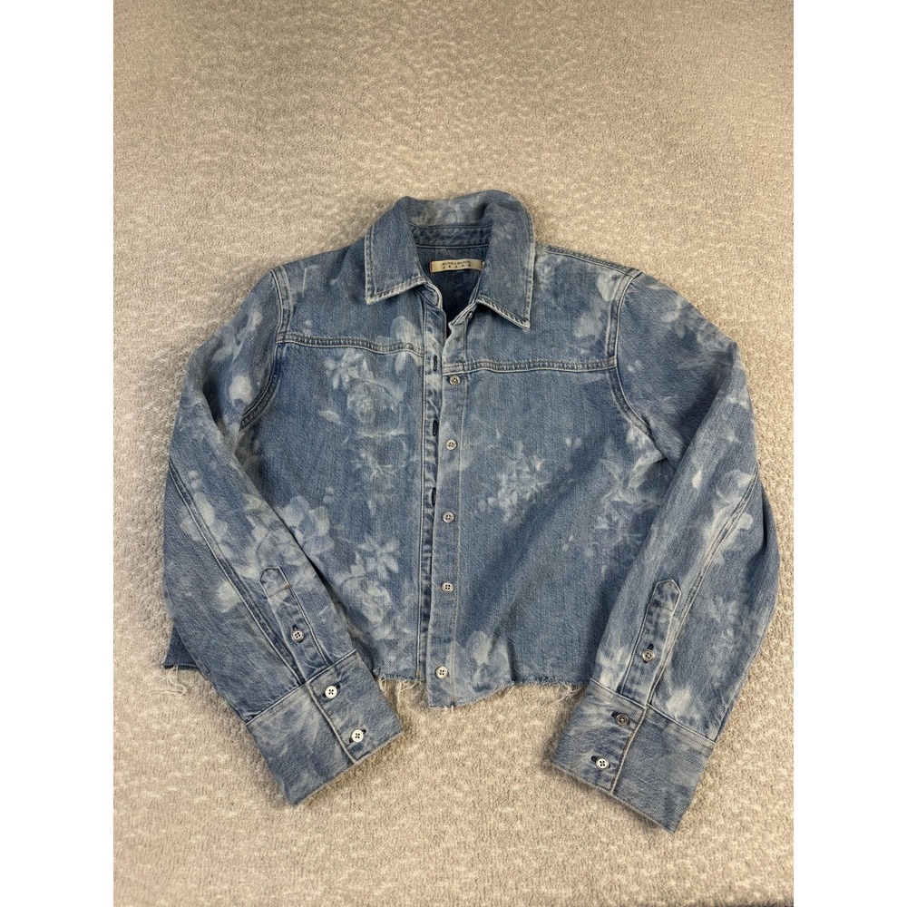 Alice + Olivia Jeans‎ Jacket Womens Small Blue Floral Denim Raw Hem Cropped
